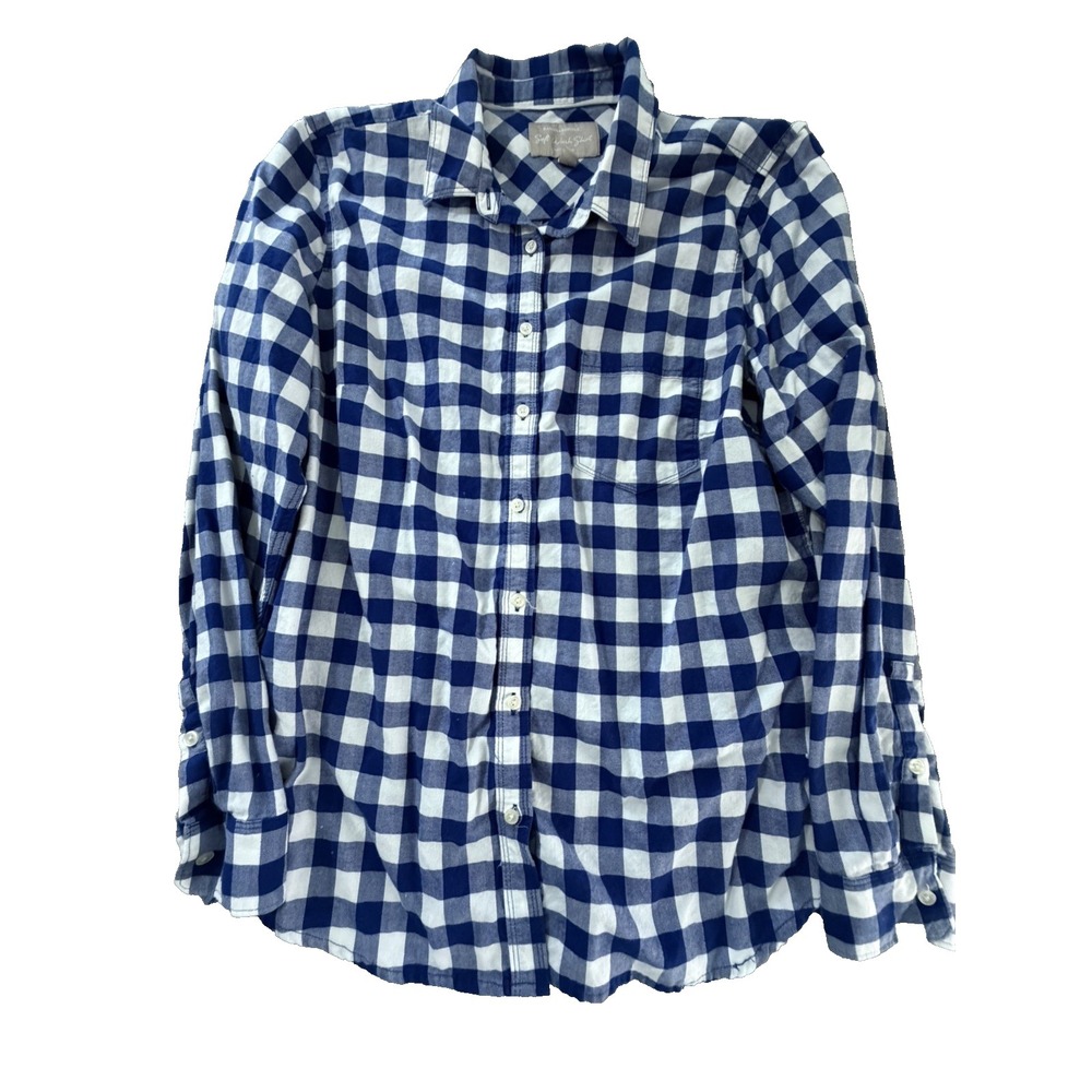 Banana Republic Soft Wash Button Up Shirt Women's Size Large Blue White Checker